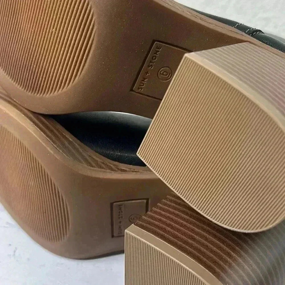 SUN STONE Black Cushioned Goring Denverr Square Toe Block Heel Zip-Up Booties 6M - Picture 14 of 16